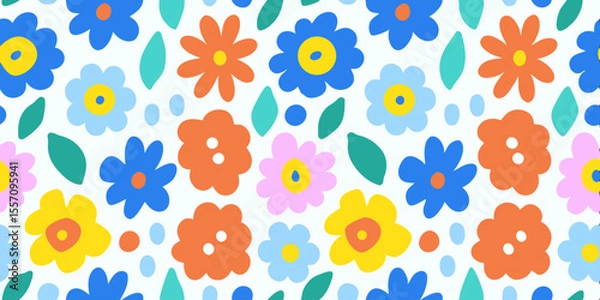 Fototapeta Floral Delight: A vibrant tapestry of cheerful flowers, each a burst of color and joy, dances across the canvas, weaving a seamless pattern of nature's artistry.
