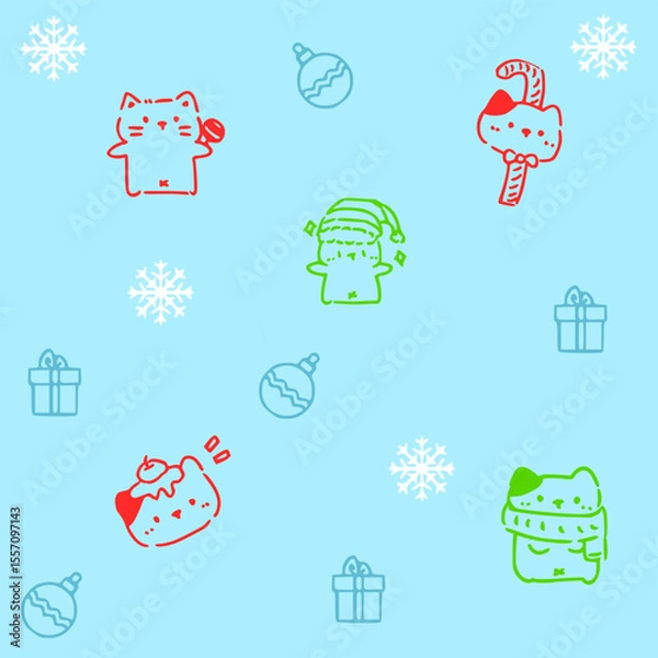 Obraz Doodle  cat and words pattern ,Cute cats illustration,Vector seamless pattern with cats