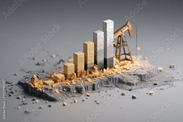Obraz Infographic concept of oil price drop after ceasefire – bar chart with falling Brent crude price, peace sign overlay, modern layout.