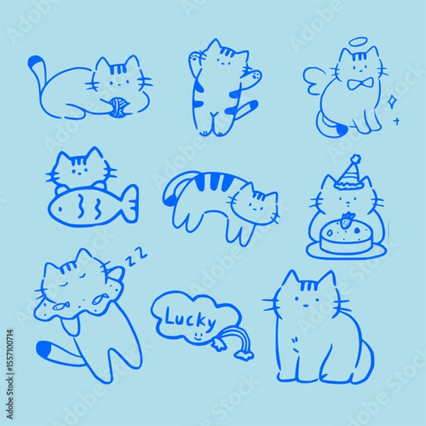 Obraz Doodle  cat and words pattern ,Cute cats illustration,Vector seamless pattern with cats