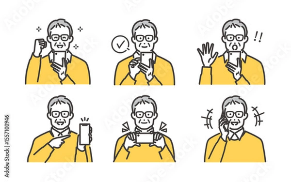 Obraz スマホを操作するシニア女性のシンプルな上半身セット