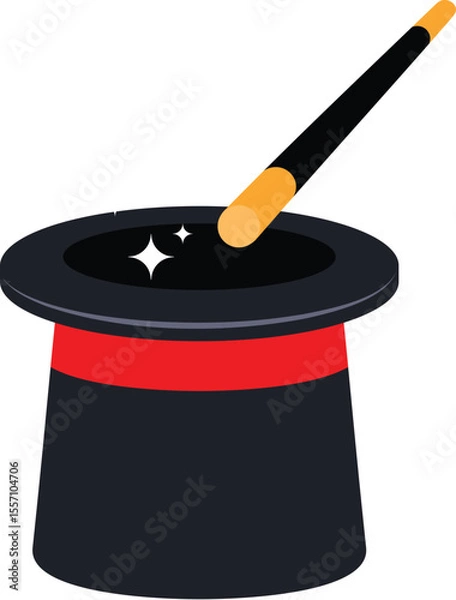 Obraz Magic Hat With Wand for magician show, illusion trick, circus show, entertainment show illustration