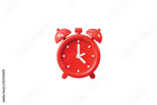 Fototapeta 3d Red Classic Alarm clock icon. Minimal cartoon red reminder watch twin bell isolated on white transparent white background. Time management concept. awake morning timer watch reminder. 3d render.