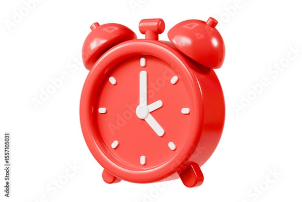 Fototapeta 3d Red Classic Alarm clock icon. Minimal cartoon red reminder watch twin bell isolated on white transparent white background. Time management concept. awake morning timer watch reminder. 3d render.
