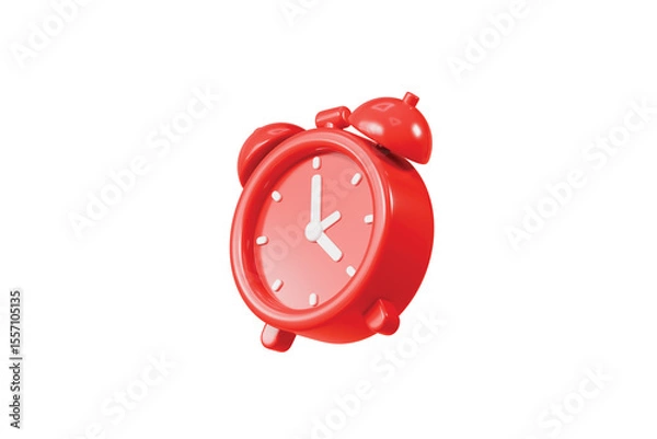 Fototapeta 3d Red Classic Alarm clock icon. Minimal cartoon red reminder watch twin bell isolated on white transparent white background. Time management concept. awake morning timer watch reminder. 3d render.