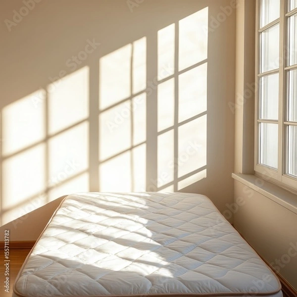 Obraz Empty bed sunlight shadows room
