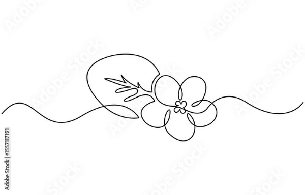 Fototapeta An illustration of a Saintpaulia flowering plant on a white background, African violet in continuous line art drawing style, Saintpaulia flowering plant black linear sketch isolated on white backgroun