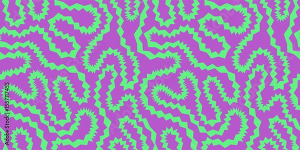 Fototapeta Seamless funky groovy abstract Halloween spiky background. Unusual trendy modern psychedelic maze creative repeat pattern. Uneven hand drawn zigzag continuous distorted doodle endless line, stripe.