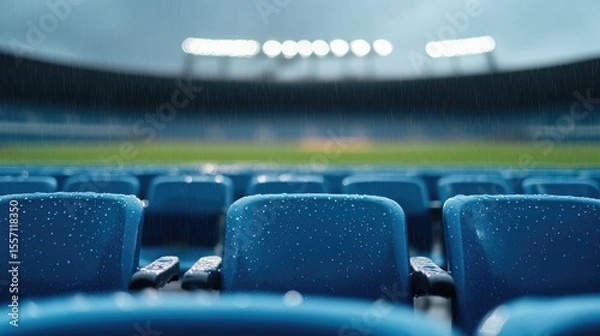 Obraz Empty stadium seats wet from rain