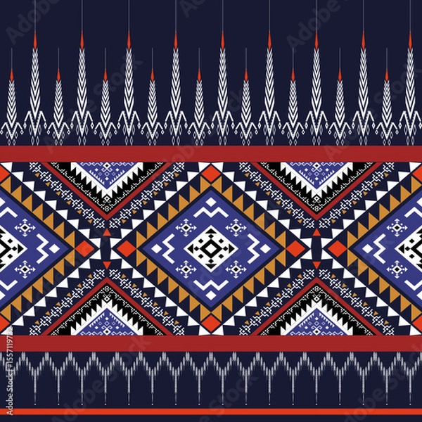 Fototapeta Geometric Ethnic pattern,
Native American tribal fabric, tile, carpet, vector,
illustration design, on navy blue background 
