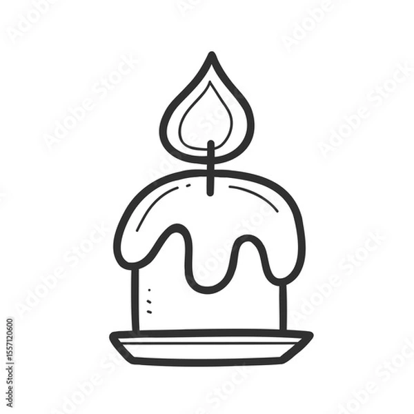 Obraz Candle in linear doodle style illustration isolated on a white background. Black and white illustration.