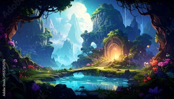 Fototapeta Enchanted Gateway to a Mystical Mountain Lake