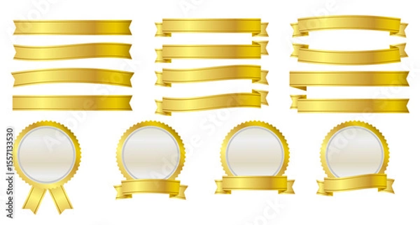 Obraz リボン＆メダルアイコンイラスト　ゴールド