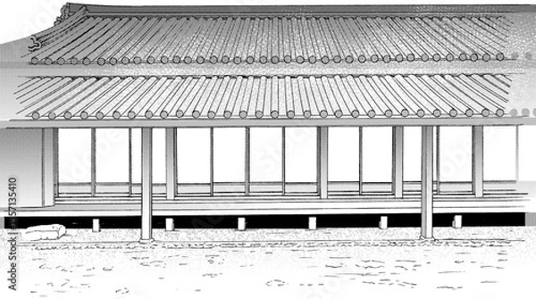 Obraz 漫画風ペン画イラスト　和風_縁側
