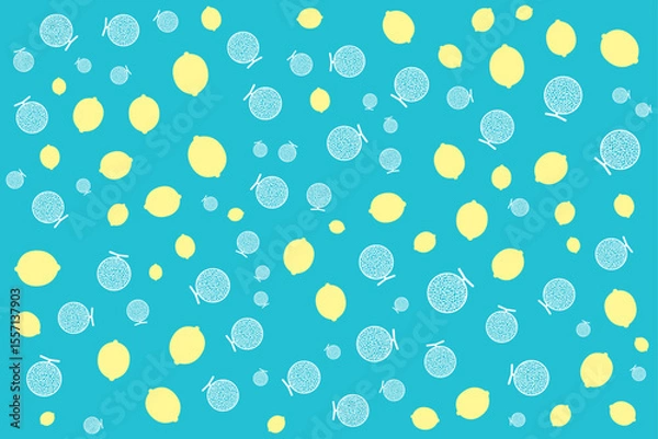 Obraz Green Melon, Green Nutmeg Melon, Cucumis melo, Yellow Lemon fruit seamless background texture, freshness fruit and drink, gift, present box paper, backdrop