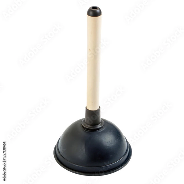 Fototapeta Plunger with a wooden handle and rubber suction cup for unclogging drains.
