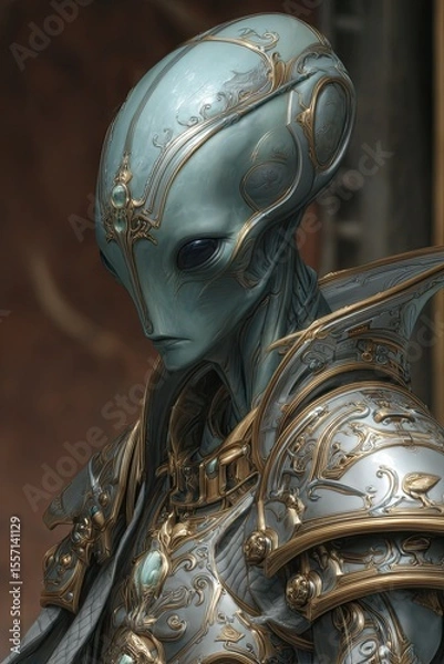Fototapeta Elegant extraterrestrial with jeweled armor Generative AI