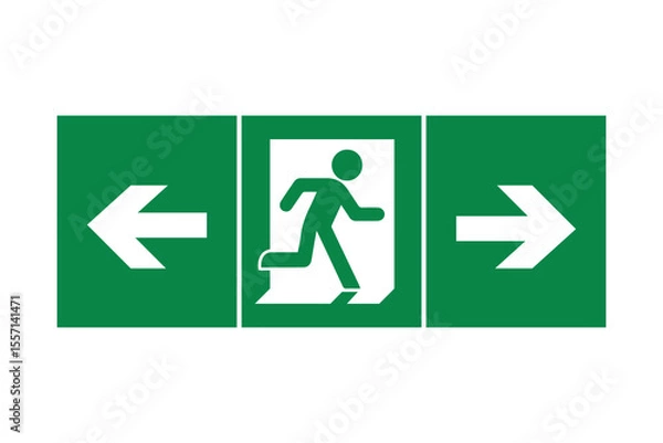 Fototapeta Emergency Exit Directional Signage Set – Green Icons with Arrows and Running Figure – High Quality Vectorial Stock Image