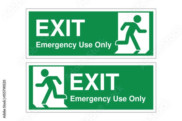 Fototapeta Emergency Exit Only Signs – Green Safety Design with Running Person Icon – High Quality Vectorial Stock Image