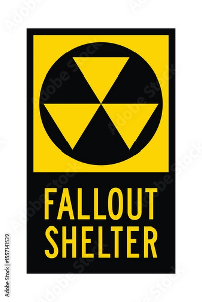 Fototapeta Fallout Shelter Sign – Yellow Radiation Symbol with Emergency Protection Message – High Quality Vectorial Stock Image