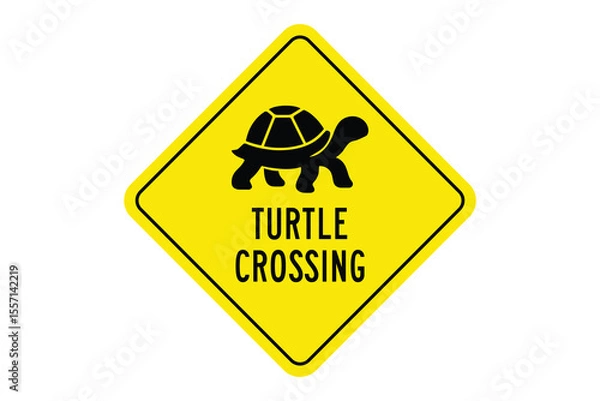 Fototapeta Turtle Crossing Sign – Yellow Road Safety Warning with Black Turtle Silhouette – High Quality Vectorial Stock Image