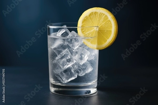 Fototapeta Chilled beverage with ice chunks and citrus slices