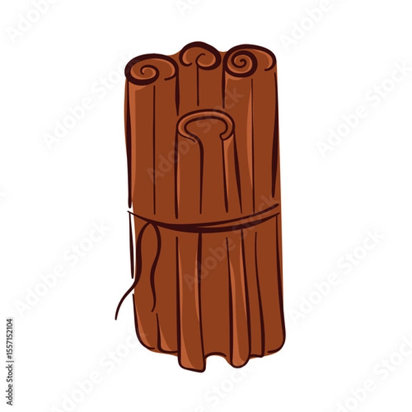 Fototapeta Tied up a bunch of cinnamon stick in flat style isolated on a white background.
