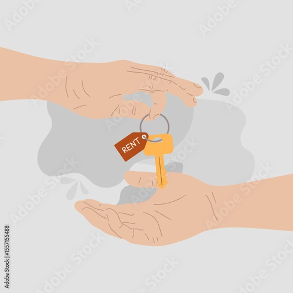 Obraz Close-up illustration of one hand handing over keys to another hand.