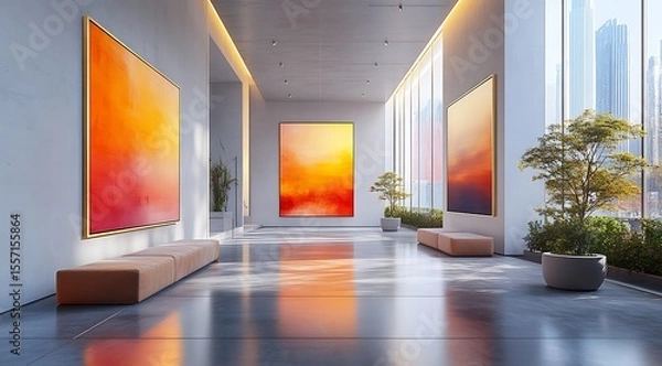 Fototapeta Modern Gallery Interior Mockup Abstract Art Showcase