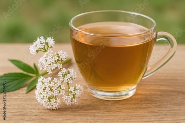 Fototapeta Herbal valerian warm beverage for health