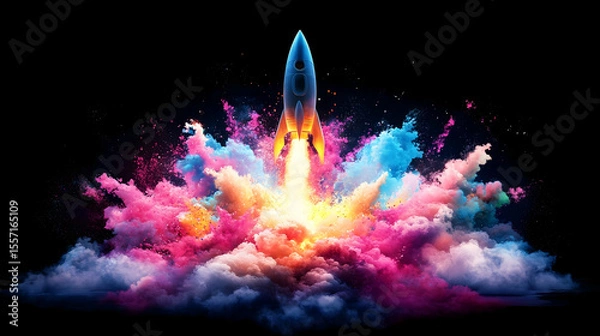 Obraz Colorful rocket launch, space, explosion, startup