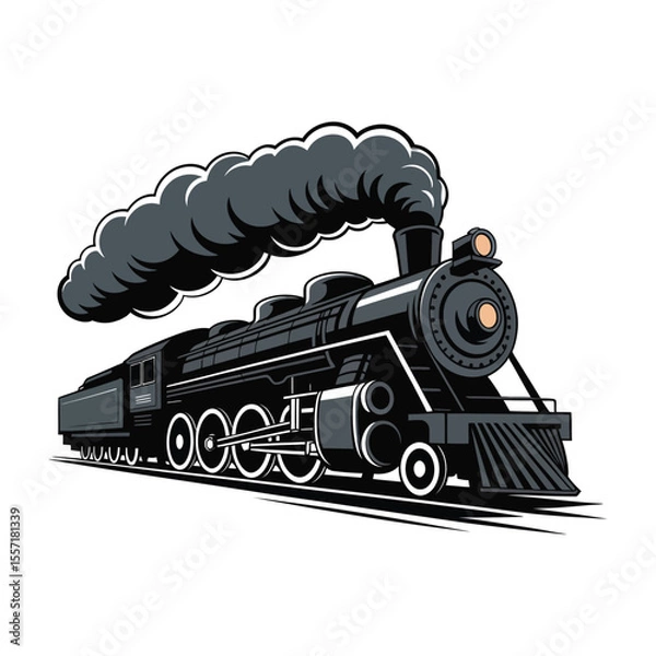Obraz Flat style train Illustration vintage steam locomotive powerful, majestic vector