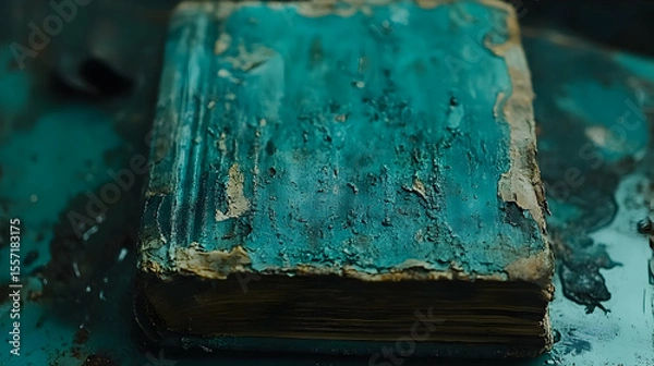 Fototapeta Aged tome with teal binding reveals the passage of time and untold stories