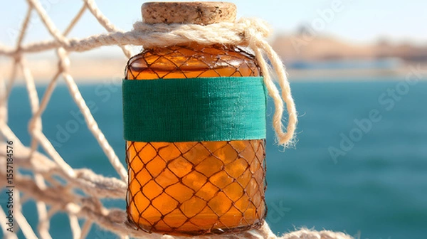 Fototapeta Seaside potion bottle, with a message inside a vintage nautical arrangement