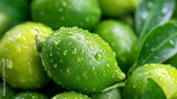 Obraz Fresh Green Limes with Dew Drops