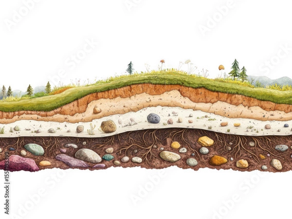 Fototapeta Geological cross-section illustration nature png with transparent background cutout elements colorful landscape view
