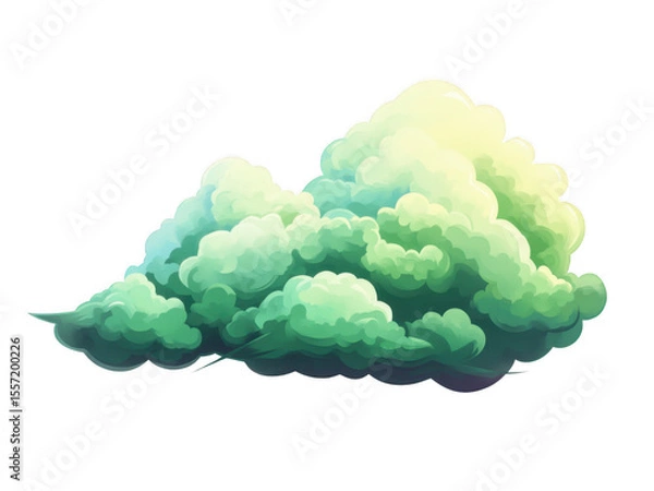 Fototapeta Floating green cloud cutout png with transparent background in nature scene ideal for graphic design projects