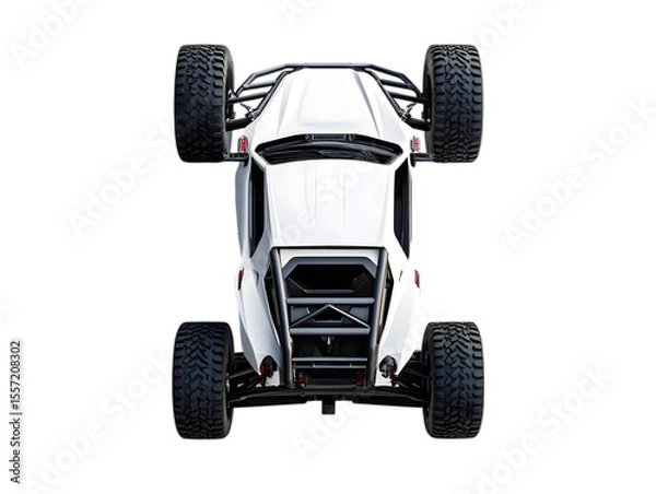 Fototapeta Top view of a white off road buggy vehicle isolated on transparent background
