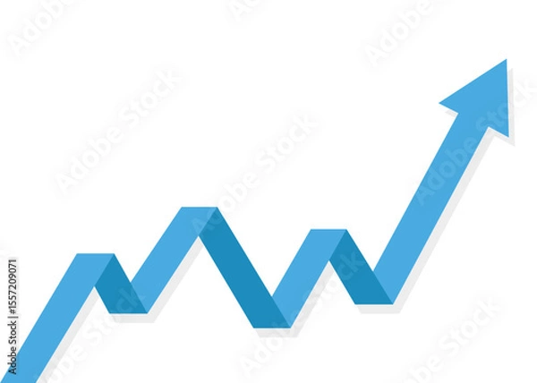 Fototapeta blue stock market arrow business graph growing pointing up on economic chart icon trending upwards financial board rises in transparant background