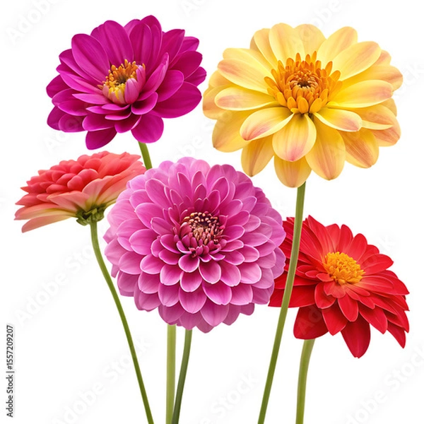 Obraz Colorful 5 types of flowers isolated on transparent background.