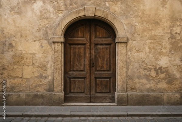 Fototapeta Antique Wooden Entrance on Historic Structure's Exterior