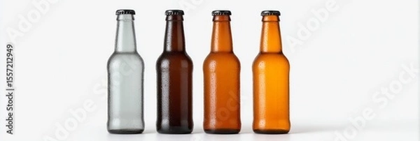 Fototapeta Chilled amber bottles, icy allure for craft brew aficionados, celebrating Oktoberfest's robust toasts and quirky International Beer Day