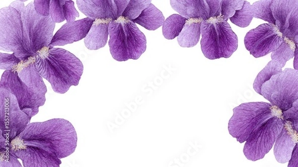 Fototapeta Purple meadow violets frame an ethereal blank space, evoking Beltane celebrations and whispers of cottagecore enchantment