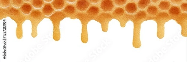 Fototapeta Golden honeycomb dripping sweetness, celebrating World Bee Day, sticky delight, nature's liquid gold, textured art backdrop