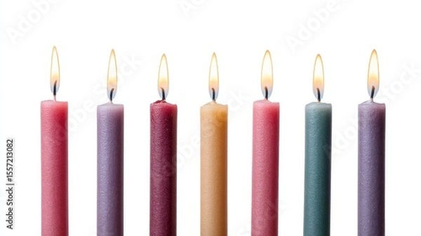Fototapeta Seven vibrant candles flicker in harmony, embodying Kwanzaa's seven principles and Shabbat's serene glow with colorful unity