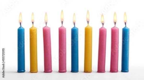 Fototapeta Brightly colored candles flicker rhythmically, illuminating Hanukkah celebrations and invoking ancient rituals of light and unity