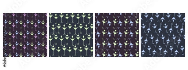 Fototapeta Colorful Hand Drawn Neon shades Cocktail Glasses Seamless Pattern Bartender day Backdrop idea Bundle