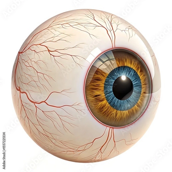 Fototapeta Realistic 3D Render of a Human Eye Anatomy, Iris, and Optic Nerve