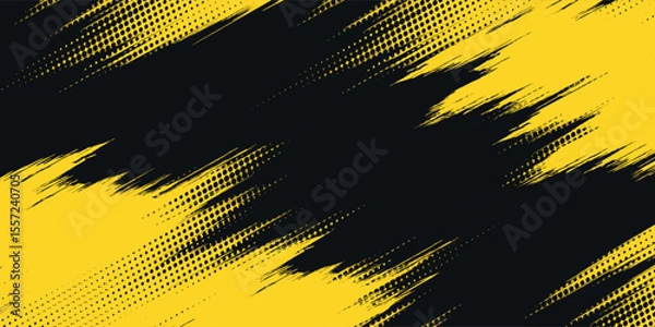 Fototapeta Abstract Geometric Yellow Frame Grunge Texture With Halftone Pattern Design In Black Background