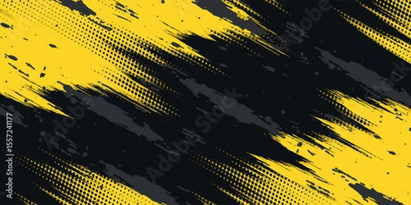 Fototapeta Abstract Geometric Yellow Frame Grunge Texture With Halftone Pattern Design In Black Background
